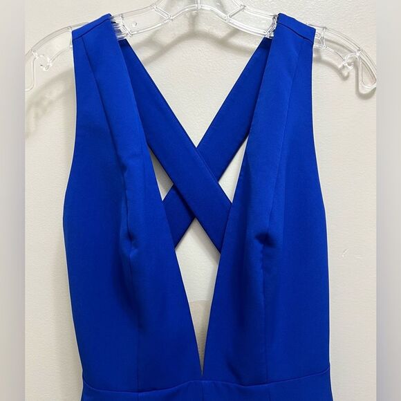 NWT Fame and Partners Brooke Jumpsuit Open Back Cross Over Back Blue Size 4 - Picture 5 of 8